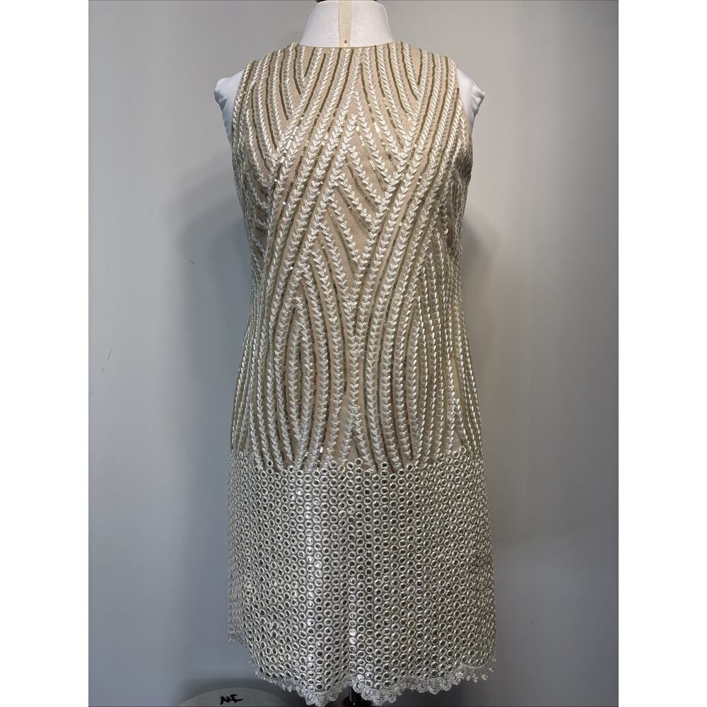 Badgley Mischka Gold Sequin Embroidery Cocktail Party Dress NYE 6